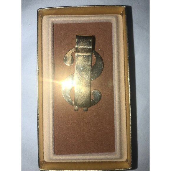 A&Z Hayward Money Clip Dollar Sign Gold Tone Brushed Etched Slim Brass Vintage - Picture 4 of 8